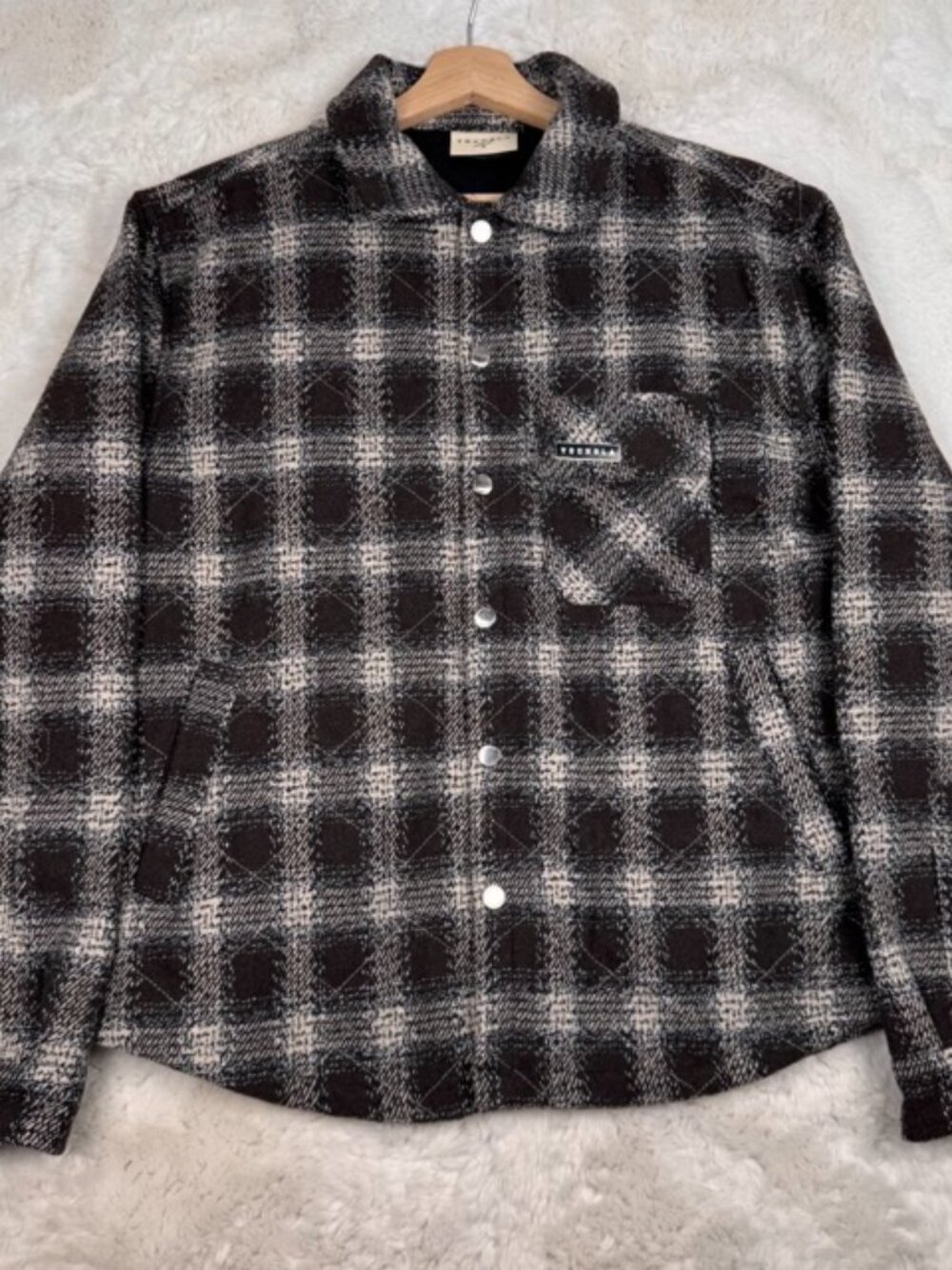 YOUNGLA Jacket Men's Small Brown High Profile Flannel Plaid Full Button Casual